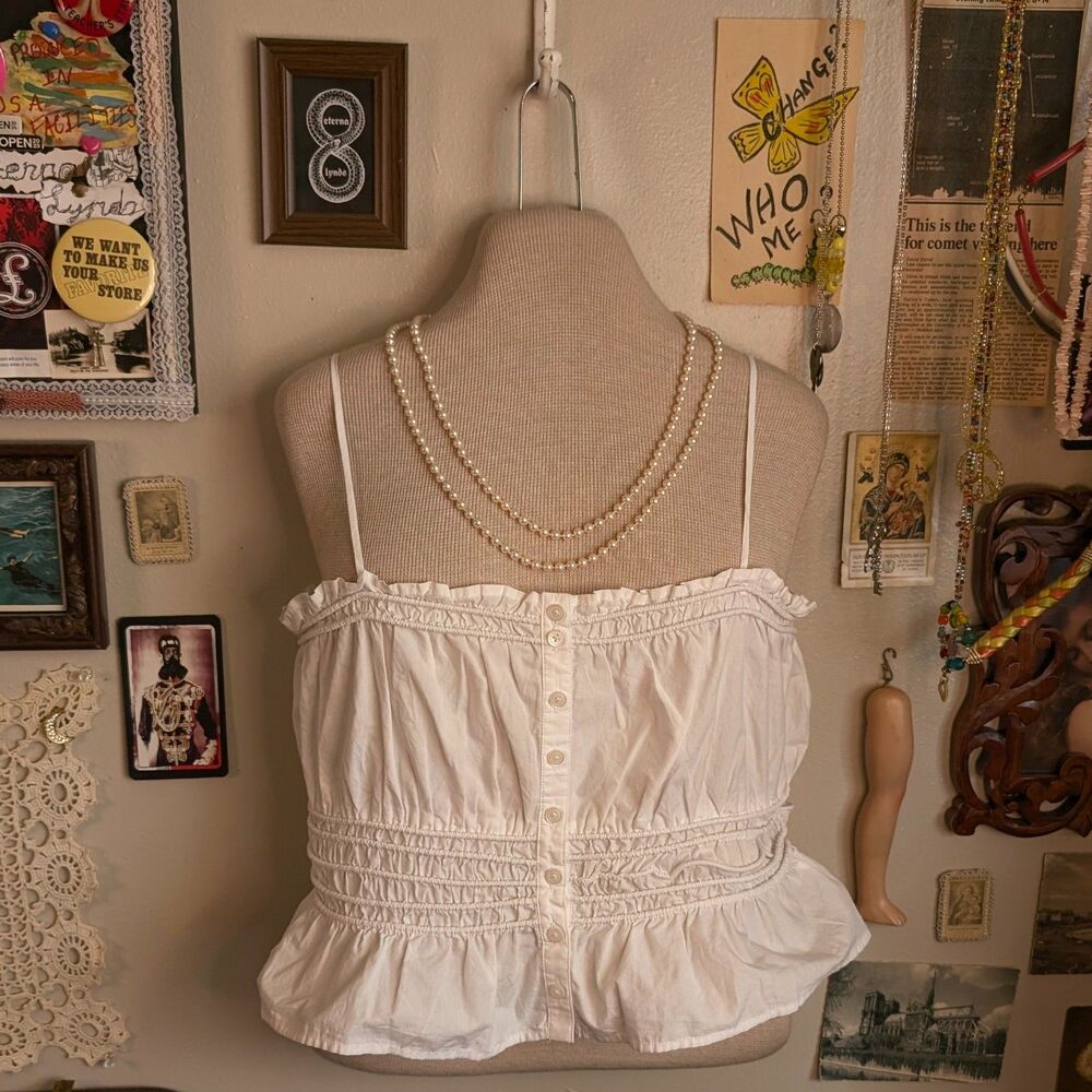 Smocked Ruffled Cami Blouse Women's Medium White